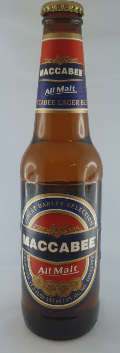 Maccabee Lager Bier, All Malt, Premium Beer (Hebräische Aufschrift)