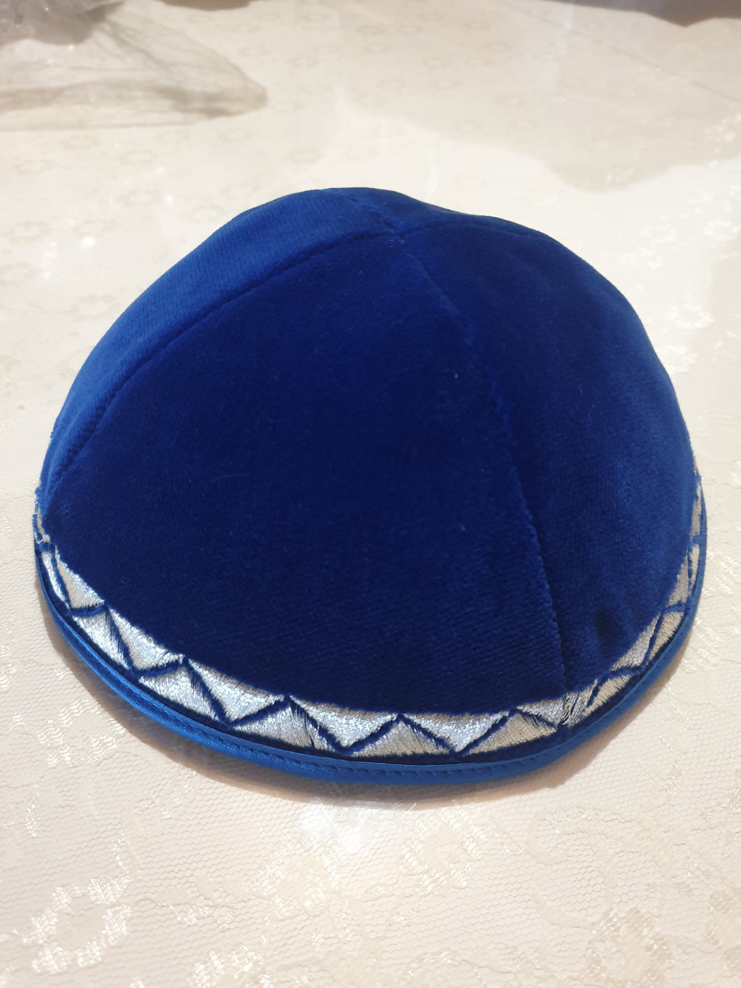 Kippa, Samt, blau, 22 cm